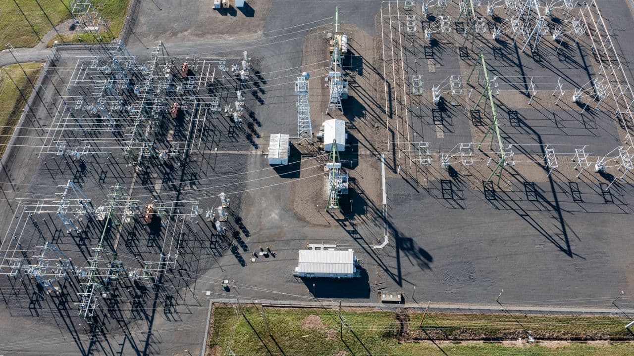 Electrical project site with substation equipment